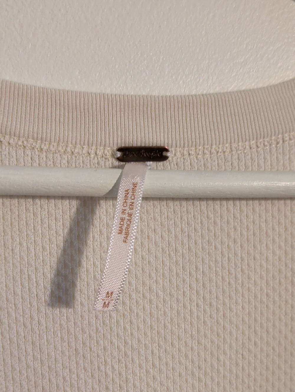 FREE PEOPLE cream long-sleeve scoop neck long sleeve with embroidered cuffs - Picture 2 of 10